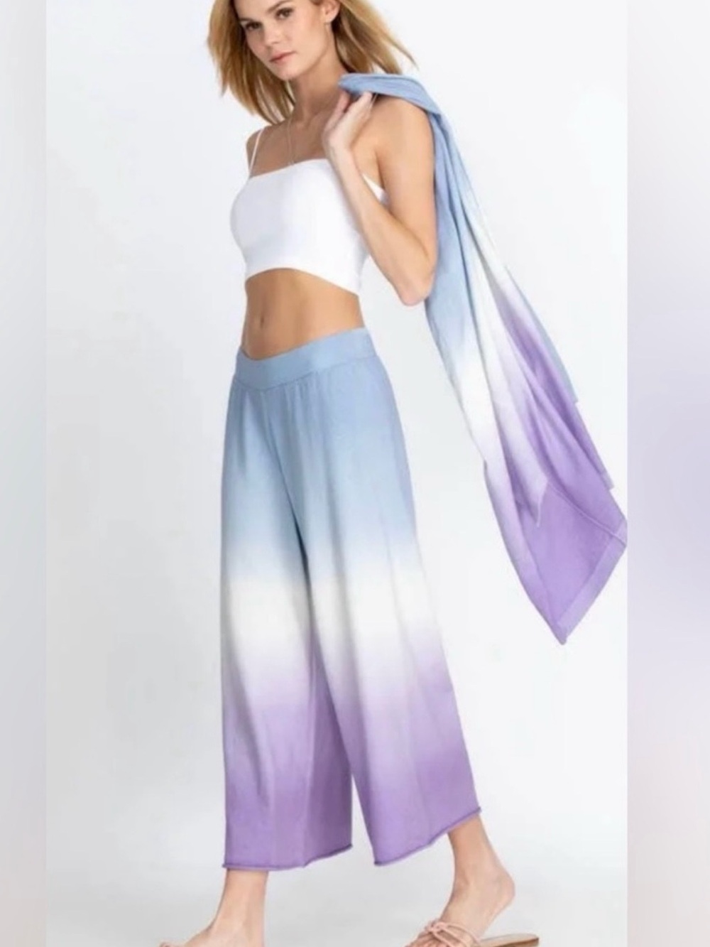 Johnny Was Dip Dyed Cropped Wide Leg Pull On Cotton Pants / Culottes Size Large